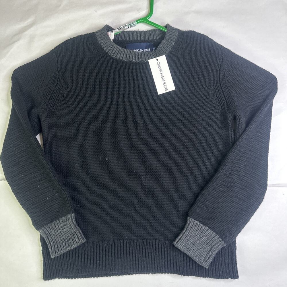 Calvin Klein Jeans Classic crew Neck Small knitted grey cuffs size Small